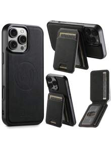 Suteni 2-In-1 PU Leather Detachable Wallet Phone Case With Card Slot, Compatible With MagSafe Wireless Charging Compatible With IPhone 17 Pro Max, 17 Air, 16, 15 Plus, 14, 13, 12, 11, Galaxy S25 Ultra, S24, S23, S22, Note 20, Pixel 10 Pro XL, 9, 8A, 7 Waterproof Shockproof Anti-Fall Scratch Resistant - Lychee black - View 2