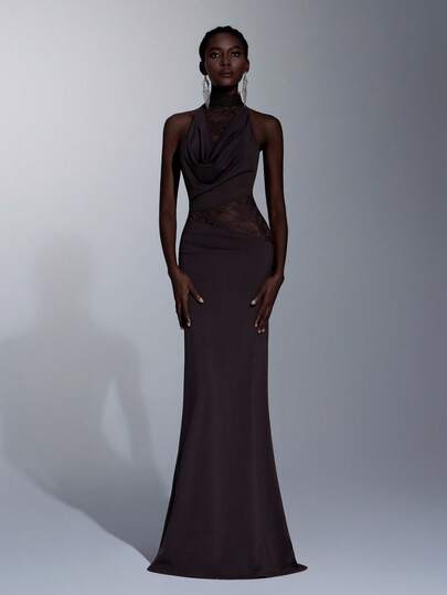 Elitara Elegant Luxury Cold Shoulder Beaded Embroidered Corset Splice Tassel Fishtail Hem Maxi Dress, Suitable For Festivals, Weddings, Galas, Concerts, Business Events, Social Media Influencer Occasions