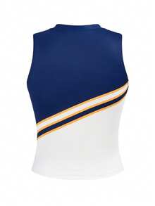 Cheerettes Women's Letter Print Contrast Color V-Neck Sports Tank Top - Blue and White - View 2