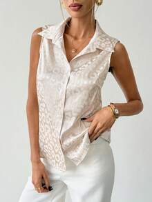 Rafferiza Women's Spring/Summer New Fashionable Minimalist Lapel Sleeveless Apricot Satin Button-Up Shirt - Apricot - View 1