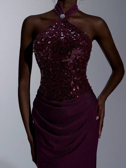 Elitara Đầm dạ hội sang trọng, thanh lịch, thêu sequin, hở vai, đính sequin, xếp ly, dáng đuôi cá, thích hợp cho các lễ hội, đám cưới, dạ tiệc, hòa nhạc, sự kiện kinh doanh, và các dịp dành cho người nổi tiếng trên mạng xã hội.