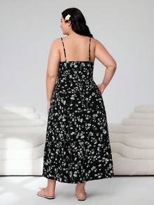 Solflare Vestido camisero casual con estampado floral pequeño para tallas grandes - Multicolor - Ver 2