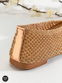 SHUZIA Ladies Wide-Fit Elegant Tahair Woven Ballet Flats - Beige - View 5