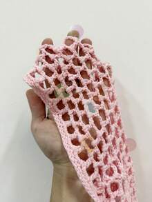 GalTyme 大码女式镂空串珠肩部长袖沙滩度假毛衣，性感时尚优雅上衣 - 粉色 - 查看 8