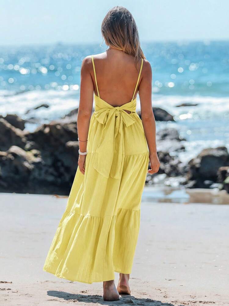 yellow vacation dress Light Sheer Lace Maxi with High Split and Hollow-Out Wais  Canary Houze Linen Cotton Mini Sundress, Open