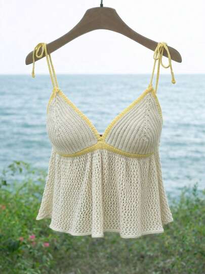 GlowEve Elegant Hollow Out Camisole Women Sweater, Spring/Summer