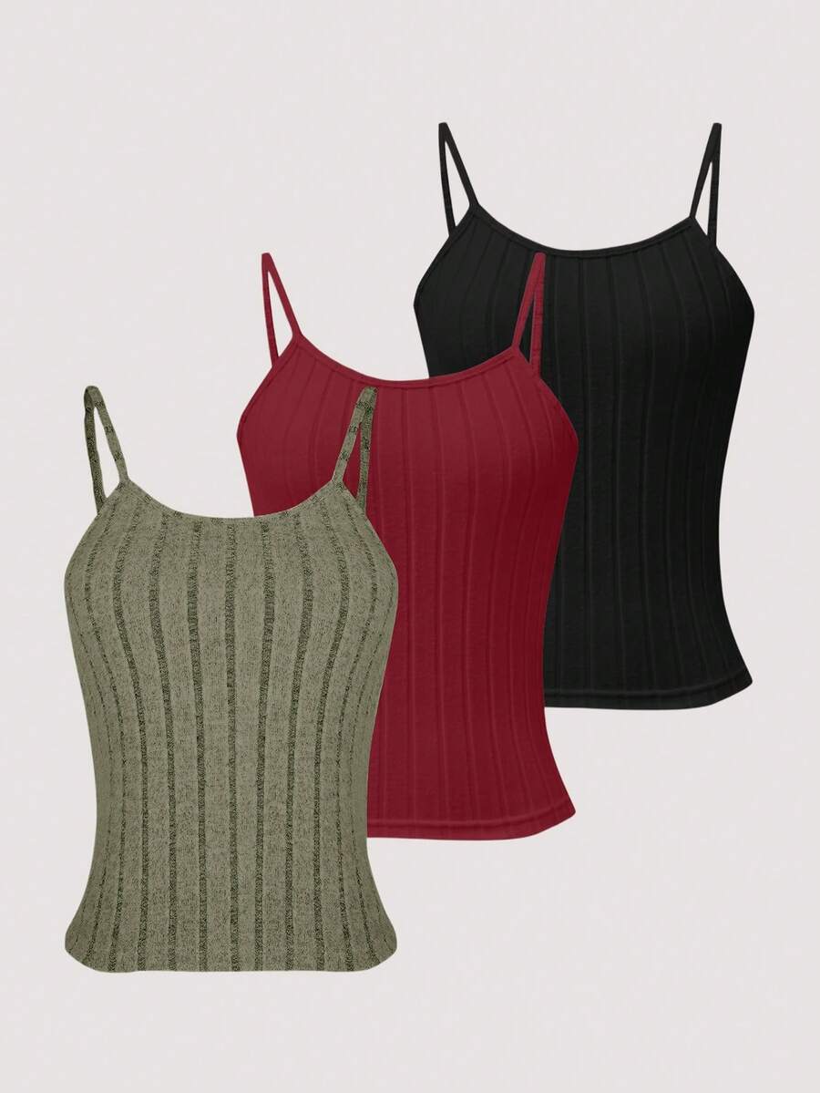 Olithes 3pcs/Set Summer Casual Solid Color Camisole - Multicolor - View 1