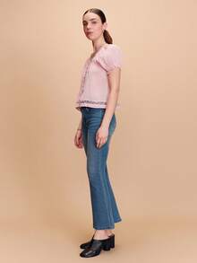 lacRébo 浅粉色浪漫短泡泡袖蕾丝上衣，春夏法式巴黎风情 - 淺粉色 - 查看 5