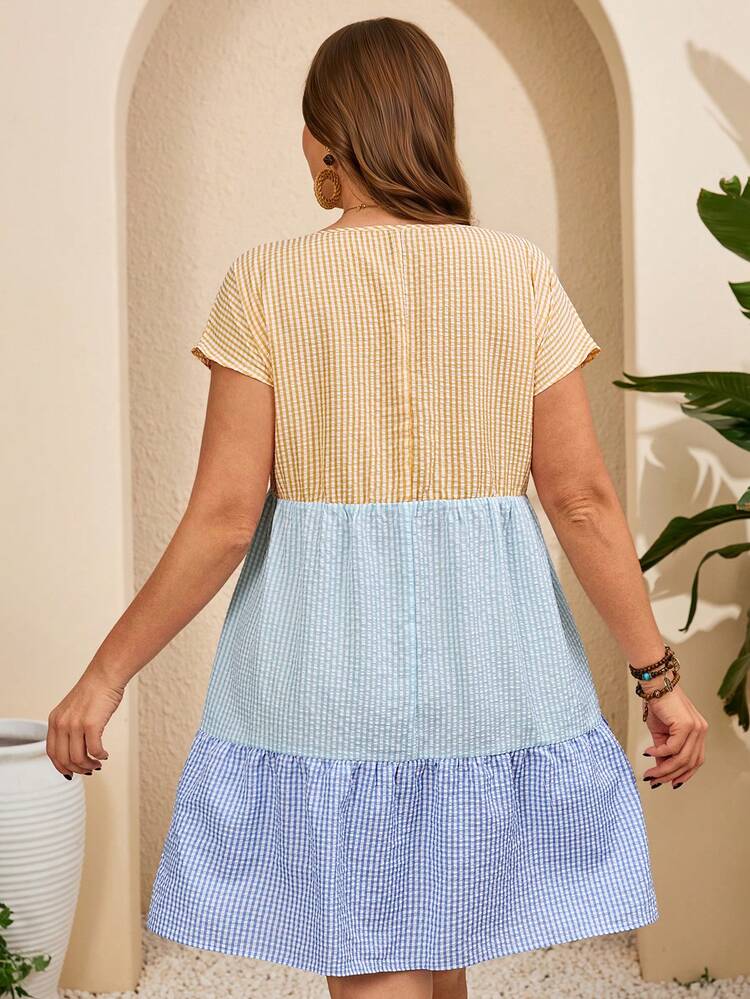 Plus Size Women Patchwork Plaid Mid-Length Skirt, Summer Outfit For Women,Spring Outfit Women,Casual Dresses For Women,Vacation Outfits Women,Country Concert Outfit,Country Outfits For Women,Summer Holiday Outfits Women S Summer Outfits Spring Outfits For Women Dresses Women Vacation Outfit Sets Picnic Outfits For Women Retro Outfit For Women Casual Outfit For Women Dress Gingham Dress For Women Gingham Picnic Dress Women's Casual Dress Euro Summer Outfits Women Yellow Dress Zanea Dress For Woman Picnic Dresses For Women Spring Outfit For Women Dress Blouse For Women Summer Coords For Women Summer Outfit
