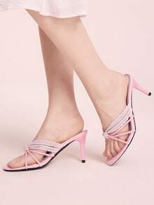 CUCCOO DOLLMOD Women's Cute Sweet Lace Bow Tie Pink Stripe High Heel Open Toe Sandals Summer - Pink - View 5
