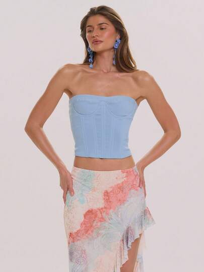 MUSERA Woven Fitted Lace Up Back Corset Top Spring Summer Elegant Wedding Guest Vacation Holiday Occasion Honeymoon Cafe