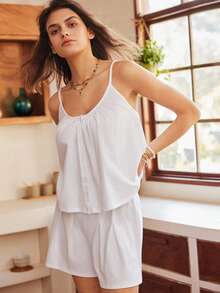 波西米亚风 100% 纯棉女士睡衣套装 - 白色 - 查看 4