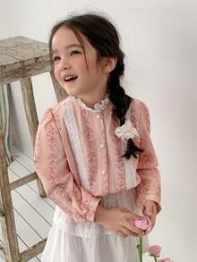 DAZY Young Girl Floral Print Stand Collar Single-Breasted Casual Versatile Daily Wear Long Sleeve Shirt - Multicolor - View 7