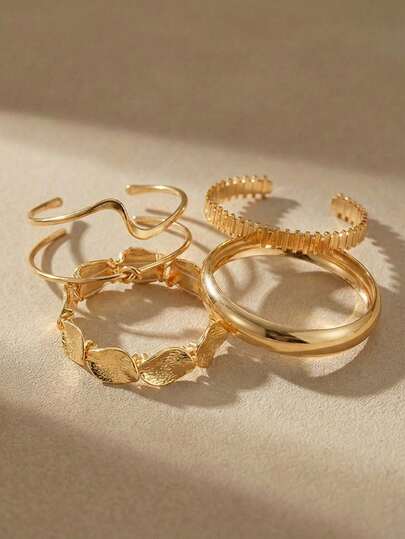 Arave 5pcs/1set Vintage Elegant Bohemian Style Delicate Floral Plain Twisted Geometric Open Bangle Bracelet Set, Suitable For Women Daily, Party, Holiday, Perfect Gift Choice