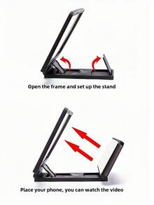 3D Phone Screen Magnifier, Dual Screen HD Magnifier With Portable Hands-Free Stand, For Smartphones/Tablets, Amplify Video Watching, Gaming, Working, Compatible With All Devices - Black - View 5