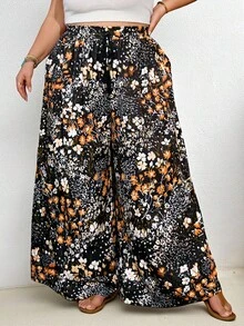 SHEIN CURVE+ Curve 尺码 US22 音乐节、海滨度假、波西米亚风女士春夏休闲沙滩装，时尚商务通勤优雅阔腿裤，带口袋，印花图案，春夏裤装/乡村/沙滩装/沙滩装 - 彩色 - 查看 6