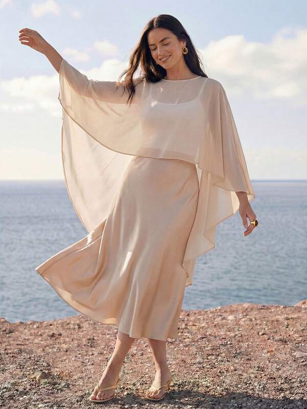 SHEIN Elenzya Plus Size Women Asymmetric Hem Sheer Wavy Hem Casual Blouse