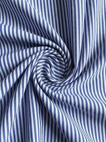 1 Conjunto de Camiseta Ajustada Negra de Manga Corta y Hombros Descubiertos Casual y Elegante para Mujer, Combinada con Falda Corta a Rayas Azul y Blanca de Moda con Cinturón - Negro - Ver 7
