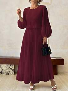 Elenzga Robe longue à manches longues en mousseline de soie blanche avec perles, grande taille - Rouge foncé - Voir 2