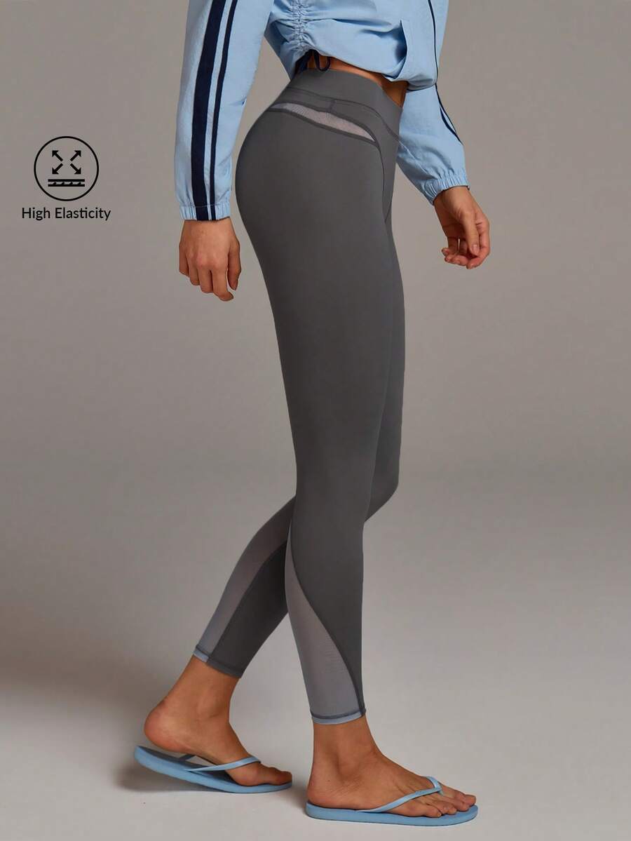 Athîral Pantalones de malla con parches de mujer de estilo casual - Gris - Ver 1