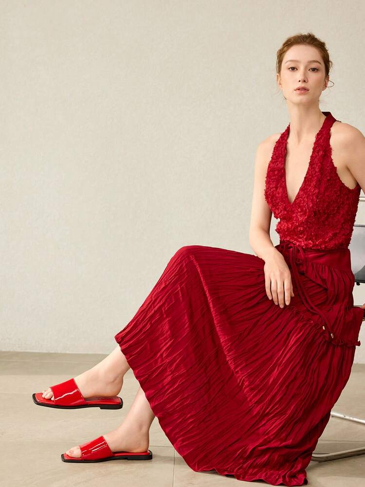 WOMEN SHOES SUMMER EXPLOSION RETRO FASHION MIRROR WARM RED SEXY SQUARE TOE OPEN TOE FLAT BOTTOM SLIPPERS SIMPLE ATMOSPHERE VERSATILE CASUAL SLIP-ON COMFORTABLE LIGHTWEIGHT HIGH SENSE BEACH