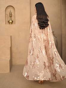 DAZY Đầm dài ôm dáng họa tiết hoa đính sequin, đầm thanh lịch mùa xuân/hè dành cho nữ. - Màu be - Xem 2