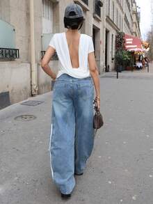 Yassique Women's Contrast Stripe Flared Leg Jeans - Blue - View 2