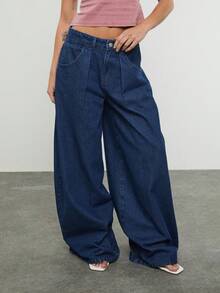 COUREZ Oversized Navy Blue Skater Jeans For Women,Low Rise Denim Wash,Summer Everyday Y2K Clothes,Festival Spring Break Outfits - Dark Wash - View 5