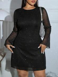 CovetEZ Đầm ngắn tay xòe cổ tròn bằng vải voan mỏng lấp lánh dành cho nữ cỡ lớn, thích hợp cho tiệc trên du thuyền, ăn trưa, mùa thu/đông, thương hiệu Love And Lemonade. - màu đen - Xem 9