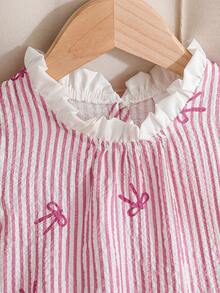 SHEIN 新款夏季女童连衣裙，优雅单件设计，荷叶边领口，无袖撞色网纱裙摆，公主风连衣裙，适合日常穿着、派对、旅行等场合。 - 粉色 - 查看 7