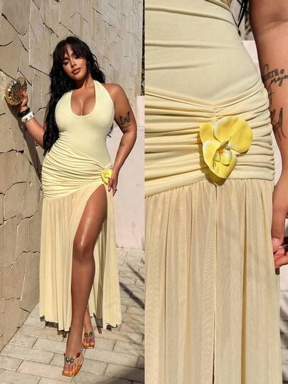 Rustia Đầm lưới phối eo yếm cỡ lớn