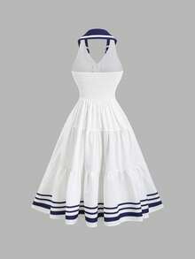 Sweetra New Spring/Summer Women's Dress With Design Elements, Retro Chic Vibe, Fitted Silhouette, Elegant Academic Style, Versatile & Comfortable, White Color - White - View 2