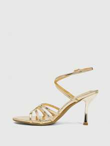 CUCCOO SZL Women Shoes Spring And Summer New Gold Round Toe Thin High Heel Thin Strap Ankle Strap Women's High Heel Sandals Fashion Comfortable Versatile Sexy Party Women's Sandals Women's Shoes - Gold - View 8