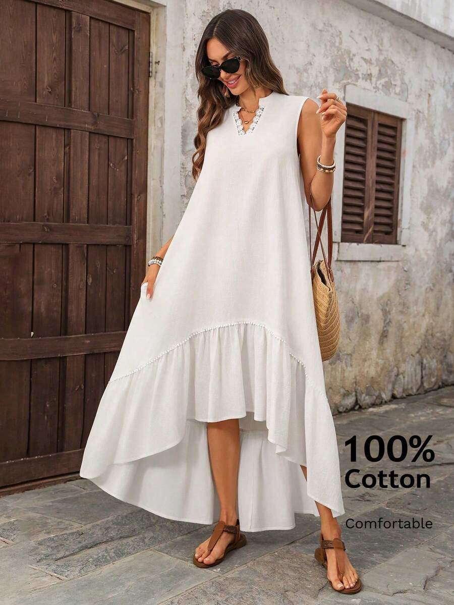 EMERY ROSE 女士纯色简约无袖连衣裙，日常穿着 - 白色 - 查看 1