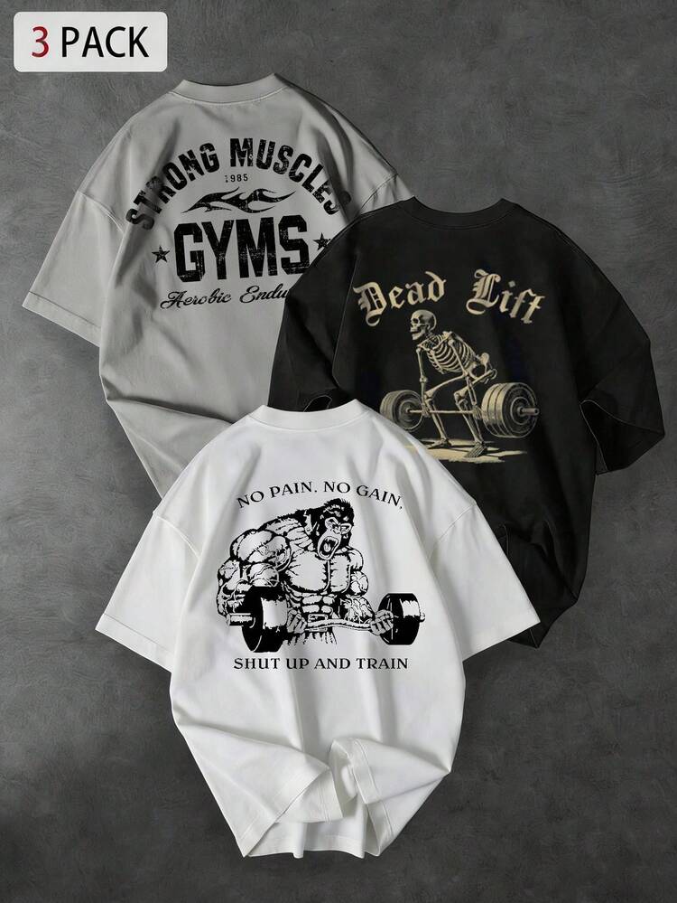 Sport MetroGents Camiseta deportiva de manga corta con estampado de letras, corte holgado para hombre - Blanco - Añade 1