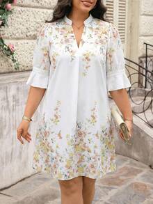Reflora Abito elegante da vacanza con scollo a V e stampa floreale, taglie comode per donne - Multicolore - Visualizzare 1