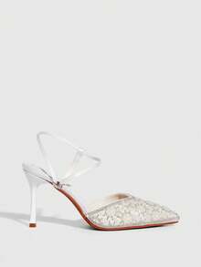 CUCCOO SZL 女士尖头仿珍珠装饰优雅高跟鞋 - 白色 - 查看 3