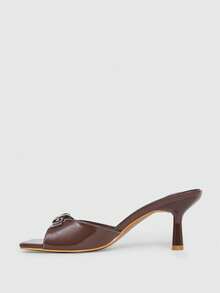 CUCCOO SZL Women's Buckle Design Fashionable High Heel Slide Sandals, Versatile For Daily Wear - Brown - View 5