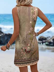 Sylviya Đầm ngắn cổ tròn họa tiết hoa cổ điển giản dị dành cho nữ, thích hợp cho mùa hè - Nhiều màu - Xem 2