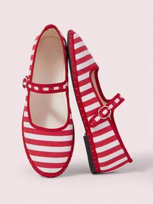 CUCCOO DOLLMOD Women's Shoes Classic Red Striped Single Strap Flats Spring Shoes - red stripe - View 2