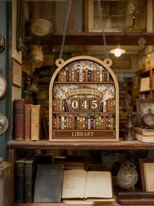 1Set Annual Reading Book Log Sign Vintage Style Reading Tracker Personalized Library Decor Gift For Book Lovers Yearly Book Counter Reading Hobby Tracker Wooden Decor - multicolor - View 2