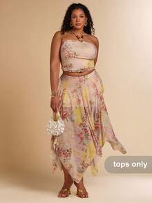 SHEIN BAE Plus Size Women Floral Print Fitted Sleeveless Tube Top, Summer Tops - Multicolor - View 3