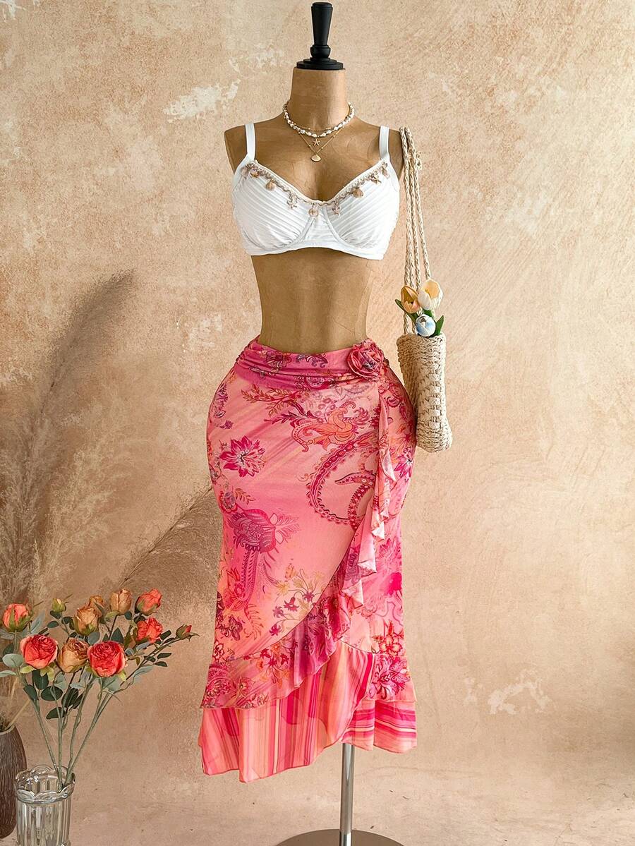 Soleia 全新针织花卉荷叶边长款 A 字裙 - 彩色 - 查看 1