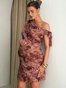 MaterniChic 孕妇优雅印花不对称领连衣裙，夏季 - 彩色 - 查看 6