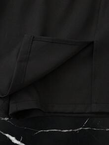 Franclia 女士纯色腰部纽扣设计侧开衩休闲阔腿裤 - 黑色 - 查看 4