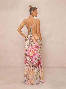 Lumalex Đầm maxi không tay, xếp ly eo, họa tiết da báo và hoa, chất liệu lưới mềm mại dành cho nữ. - Nhiều màu - Xem 3