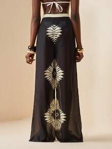 Zivah Women's Floral Print Casual Beach Cover Up & Pants Set - Black - View 2