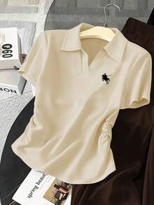 Resyla Bộ đồ nữ gồm áo thun ngắn tay xếp ly in hình hiệp sĩ và quần ống rộng, kiểu dáng thường ngày. - Nhiều màu - Xem 4