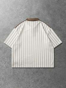 ROMWE MEN 男士字母条纹短袖休闲Polo衫 - 杏色 - 查看 2