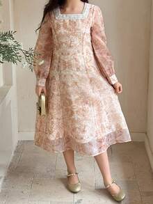 Dazy Kids Tween Girl All-Over Print Elegant Party & Travel Dress - Apricot - View 6